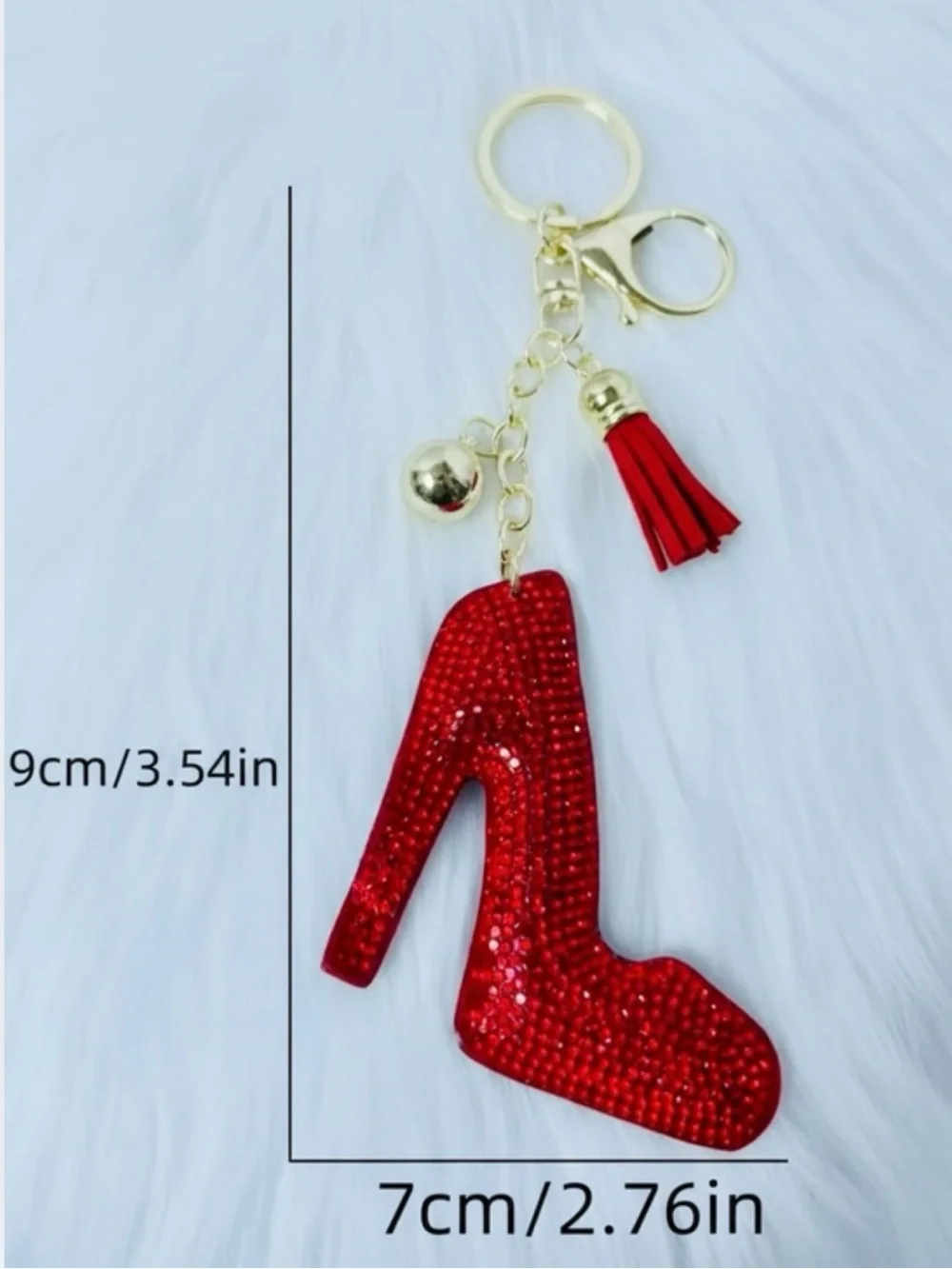 A-1DC-39: BAG CHARM/KEYCHAIN: Red w/Golden Accents, Gems w/Ball & Tassel, NIP